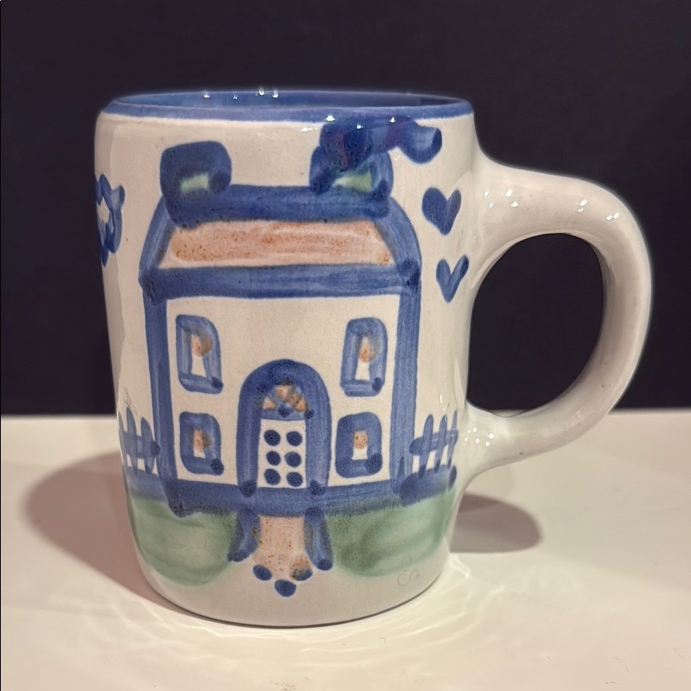 MA Hadley Country Scene Blue Hand-Painted Ceramic Mug with Blue House Design